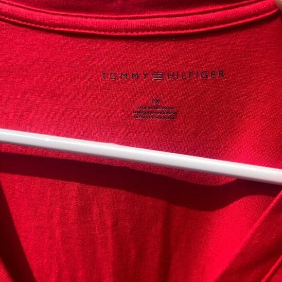 Tommy Hilfiger Women’s 1X Red Logo V-Neck T-Shirt Dress Casual Short Sleeve - Picture 4 of 5